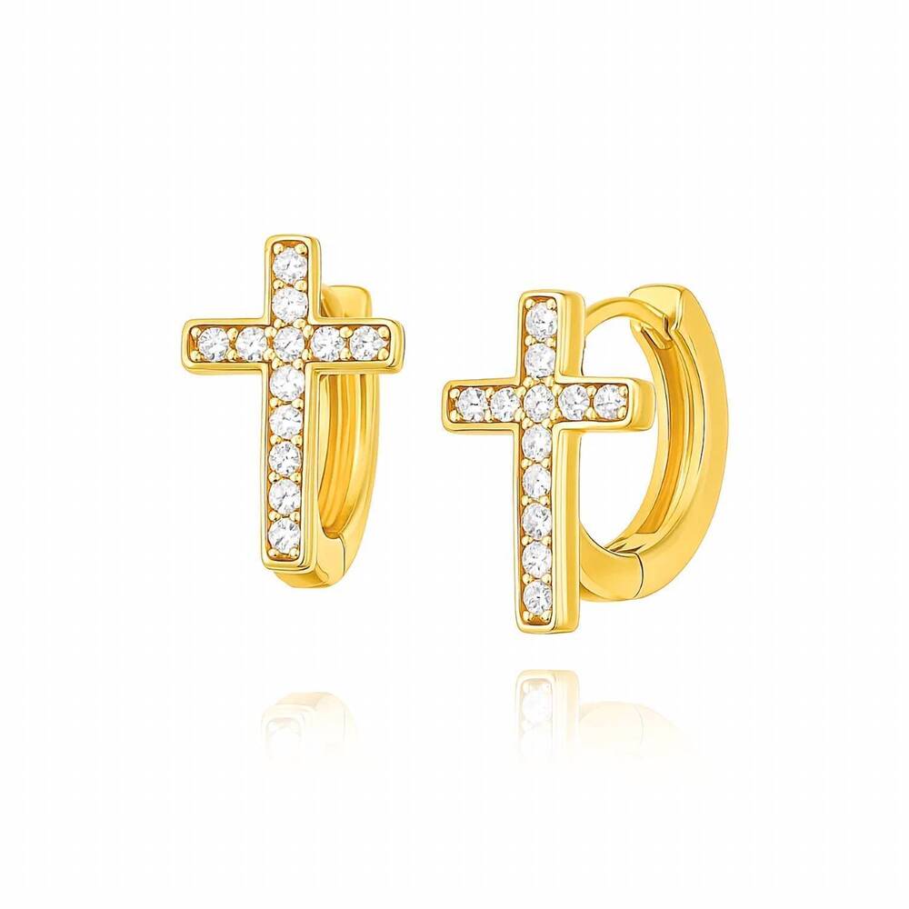 NEW ELLIE VAIL women's ridge cross huggie hoop earring in gold
